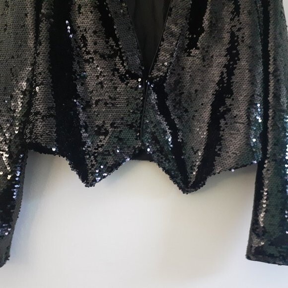 Aqua Black Sequins Lined Blazer Jacket Size Small Disco Night Out  Party Outfit - Picture 6 of 11